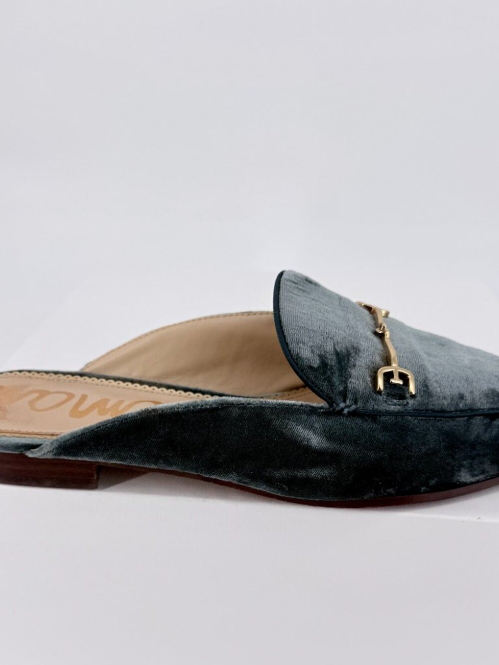 Sam Edelman Linnie Green Velvet Gold Accent Horsebit Mule Loafers 8W - Picture 10 of 15